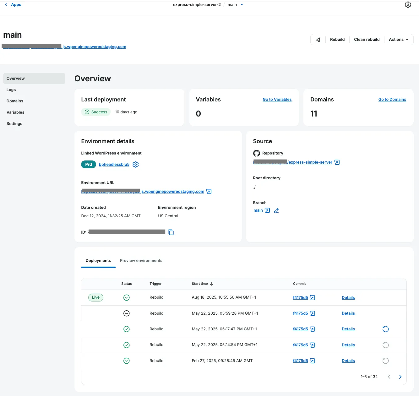 Preview environment details